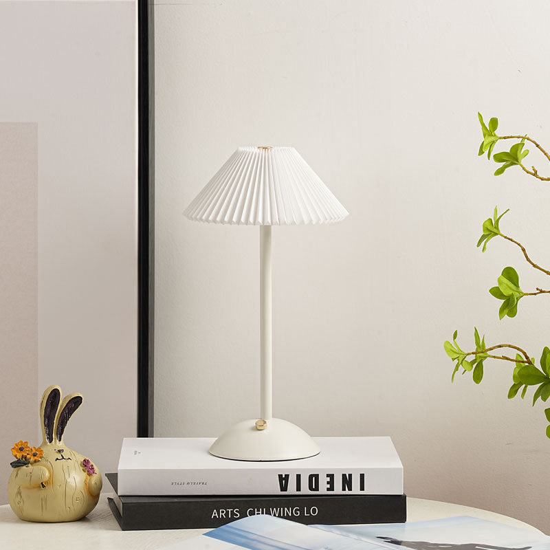 Pleated Fabric Table Lamp - Elegant Brass Finish - Rechargeable - Scandinavian Style - Image 8
