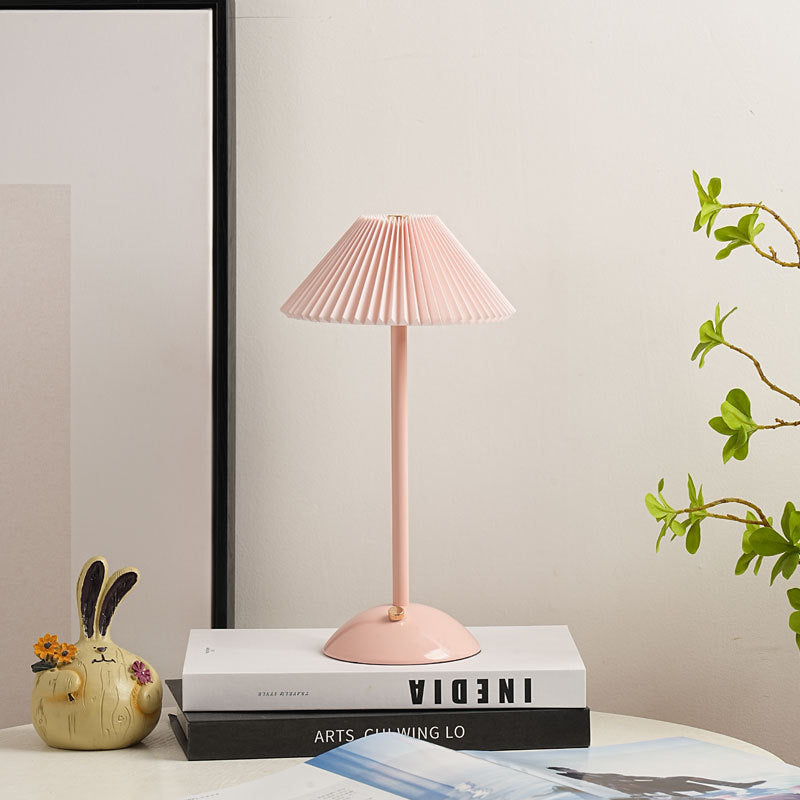 Pleated Fabric Table Lamp - Elegant Brass Finish - Rechargeable - Scandinavian Style - Image 9
