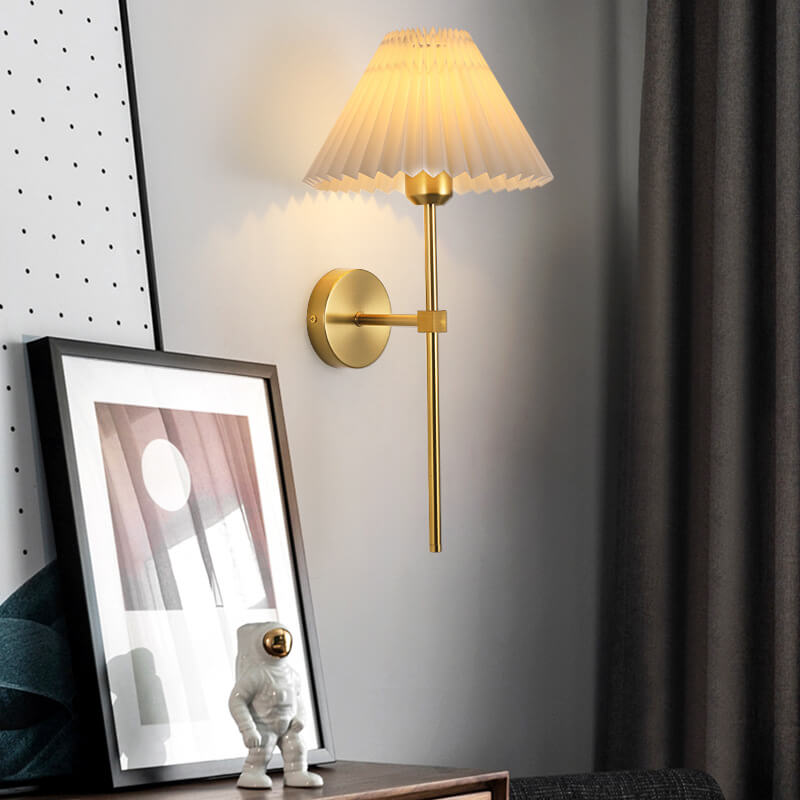 Pleated Fabric Wall Light - Wrought Iron - Vintage Style - 1-Light - Image 2