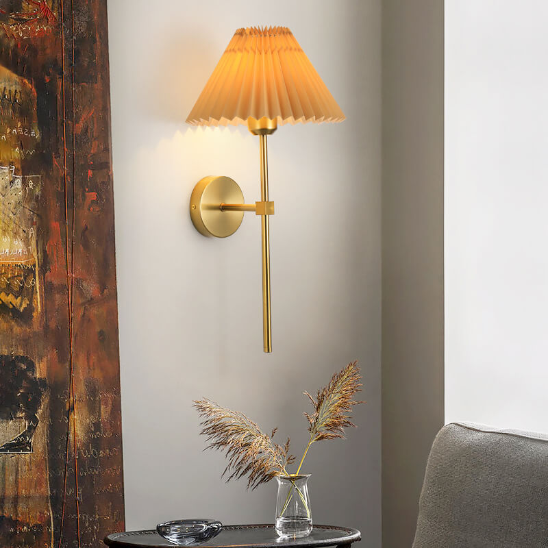 Pleated Fabric Wall Light - Wrought Iron - Vintage Style - 1-Light - Image 3