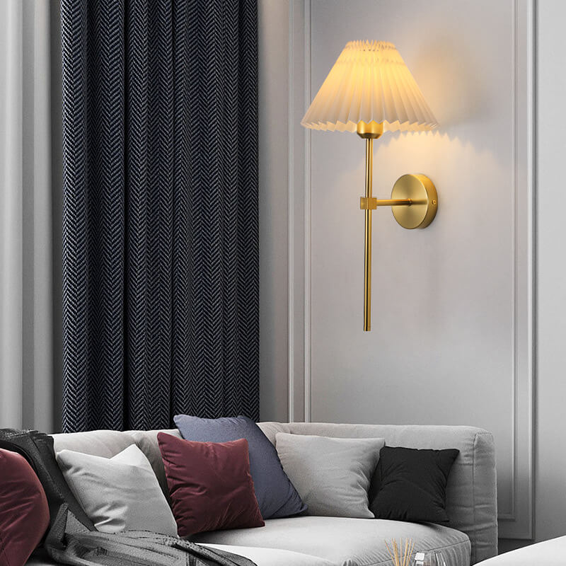 Pleated Fabric Wall Light - Wrought Iron - Vintage Style - 1-Light - Image 4