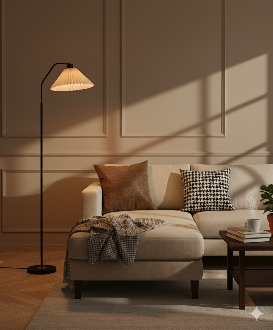 Pleated Parchment Shade Floor Lamp - Modern Standing Light - Minimalist Style - Image 2