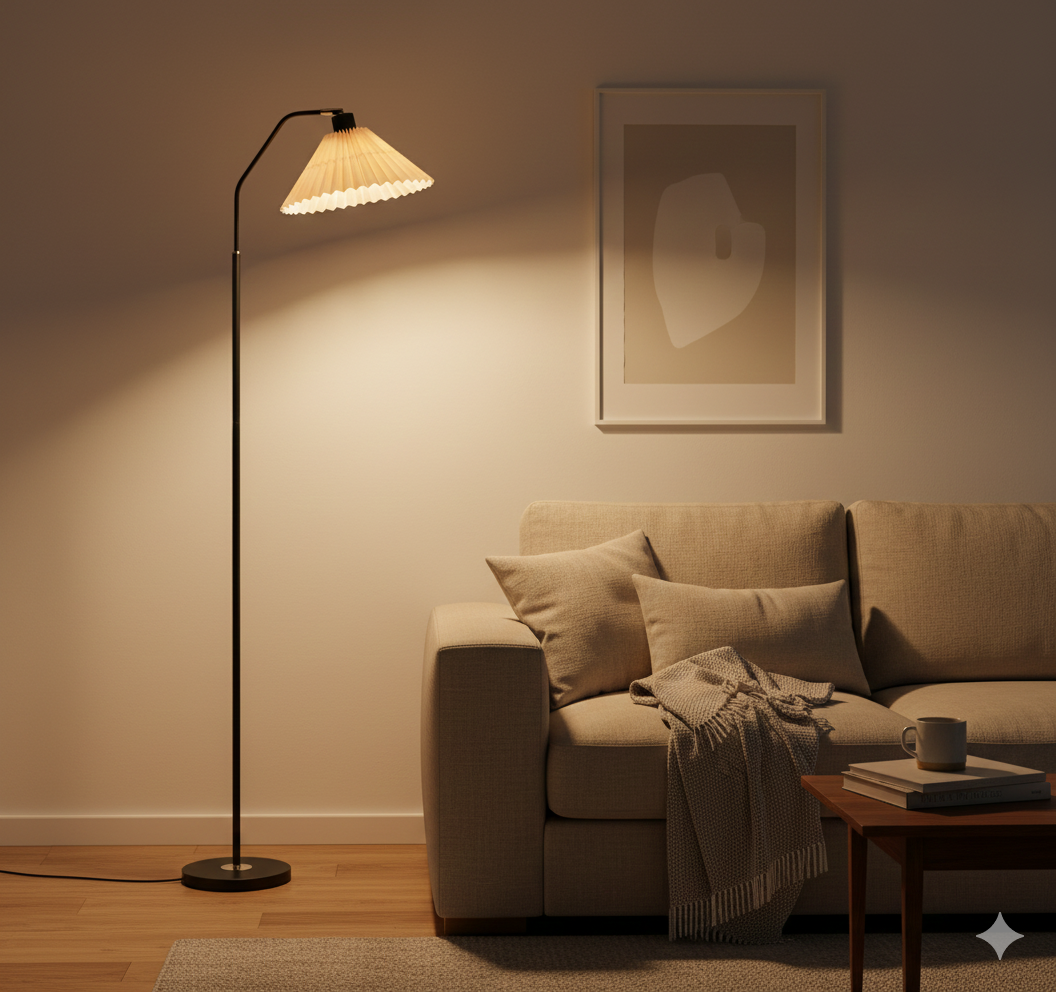 Pleated Parchment Shade Floor Lamp - Modern Standing Light - Minimalist Style - Image 3
