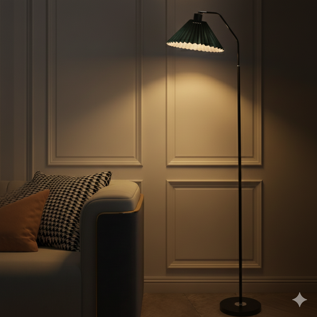 Pleated Parchment Shade Floor Lamp - Modern Standing Light - Minimalist Style - Image 4
