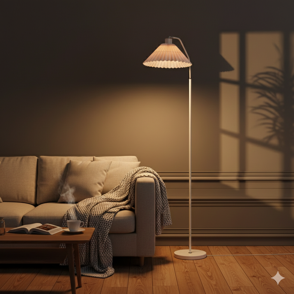 Pleated Parchment Shade Floor Lamp - Modern Standing Light - Minimalist Style - Image 5