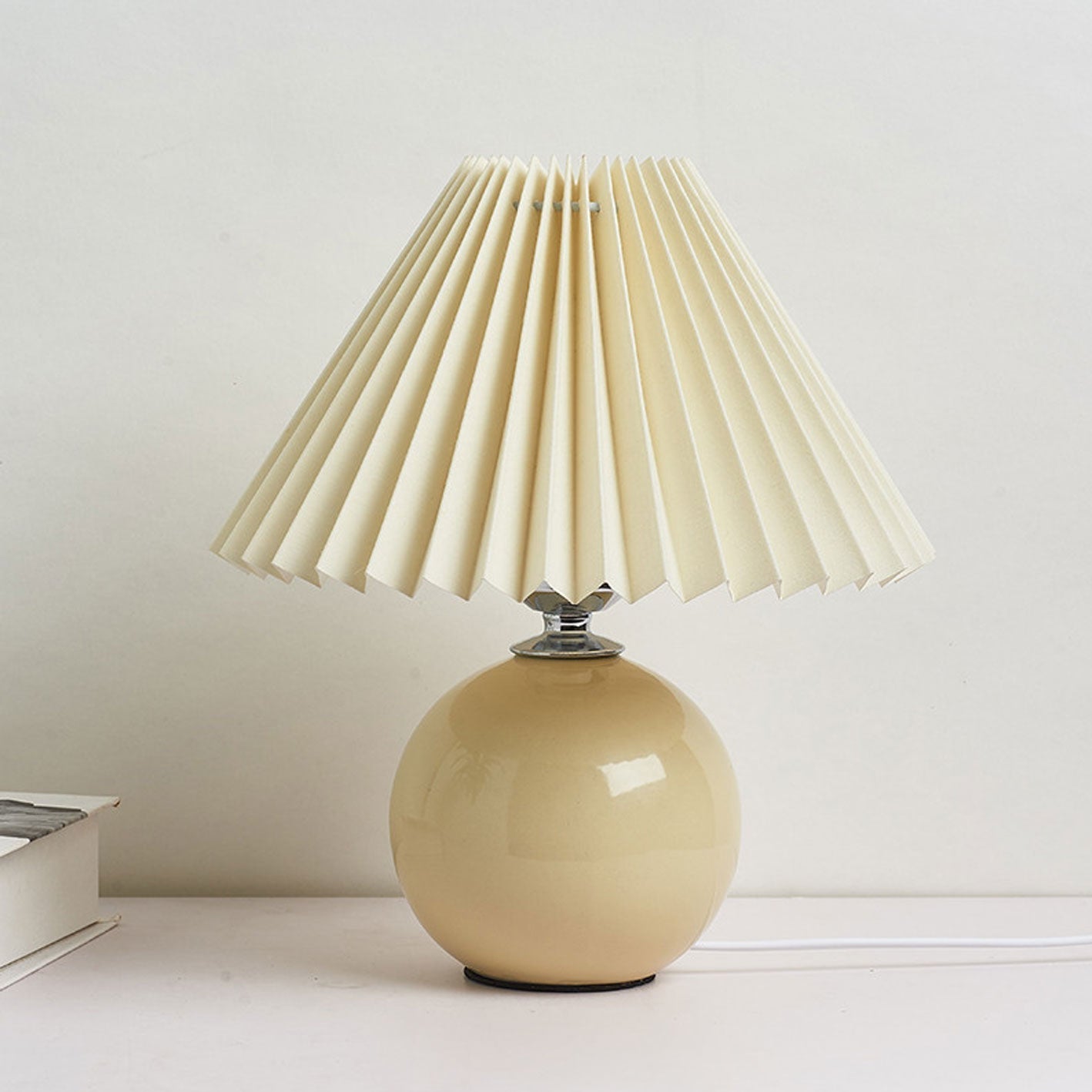 Pleated Table Lamp - Ceramic Base - Vintage Style Nightstand Lamp - Image 1