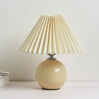 Pleated Table Lamp - Ceramic Base - Vintage Style Nightstand Lamp