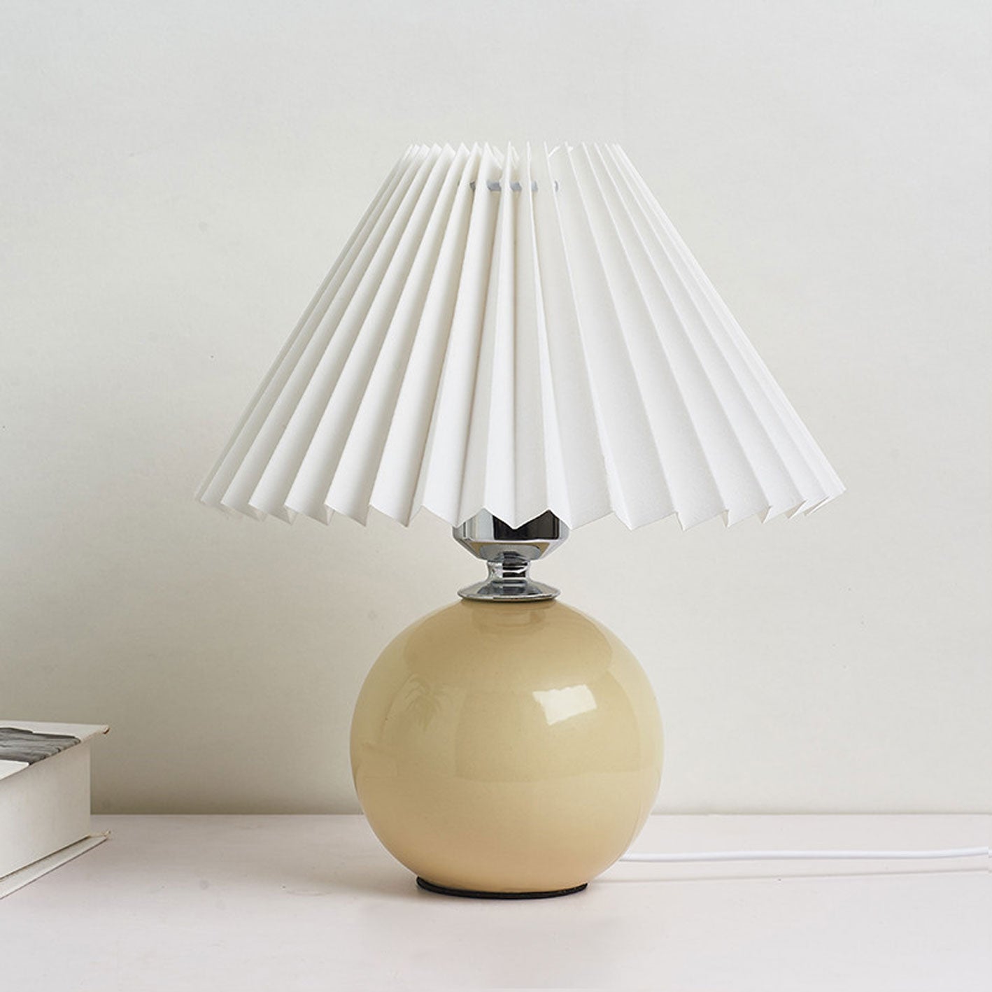 Pleated Table Lamp - Ceramic Base - Vintage Style Nightstand Lamp - Image 2
