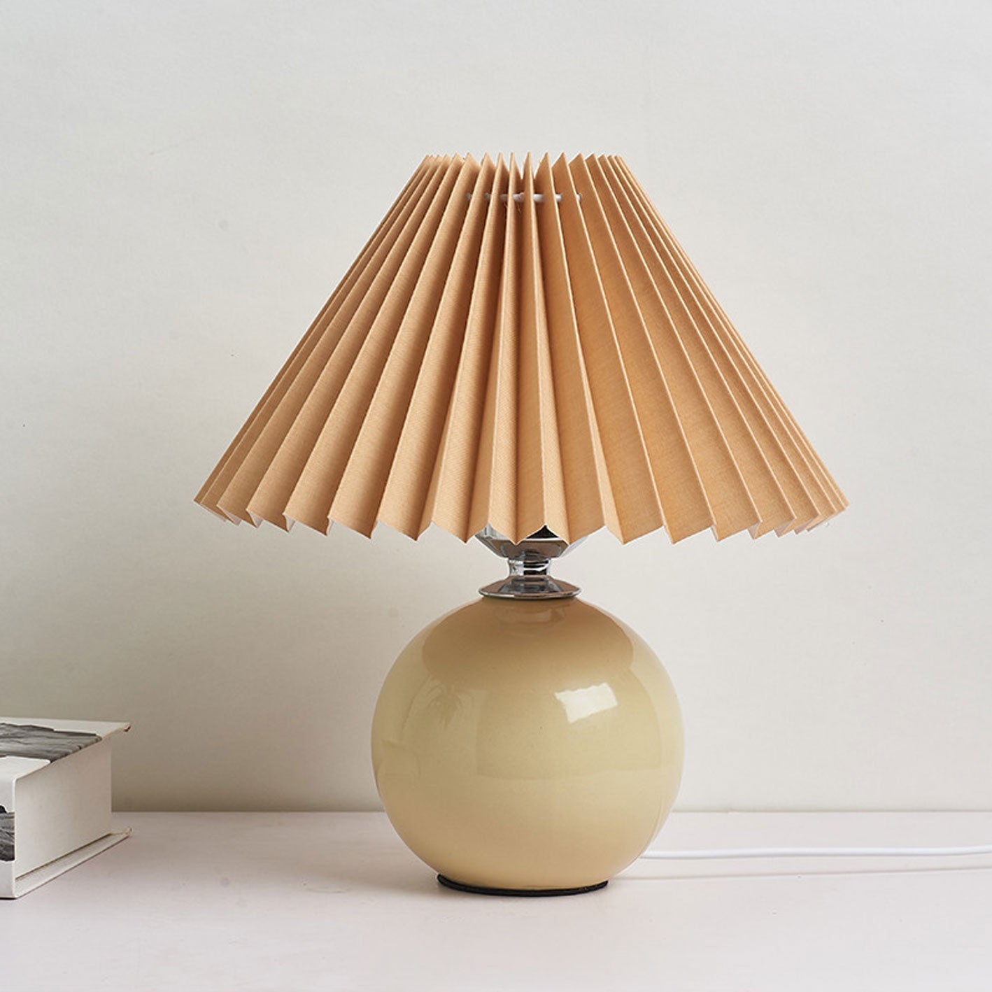 Pleated Table Lamp - Ceramic Base - Vintage Style Nightstand Lamp - Image 4