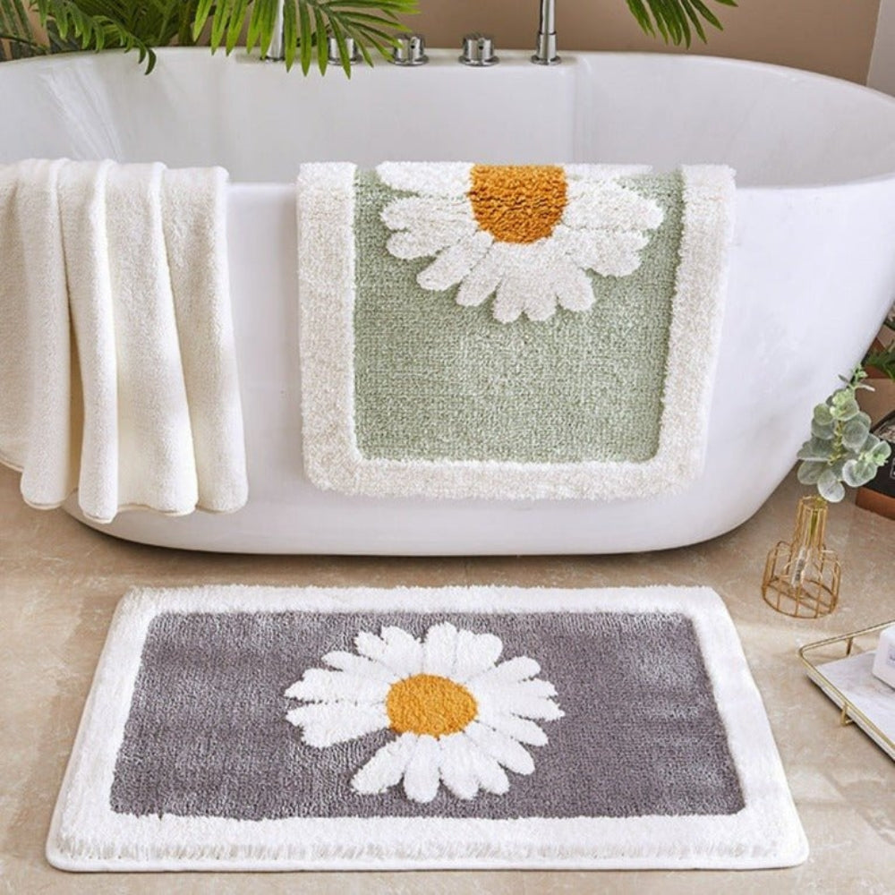 Plush Daisy Bath Mat - Microfiber Rug - Stylish Floral Accent - Image 1