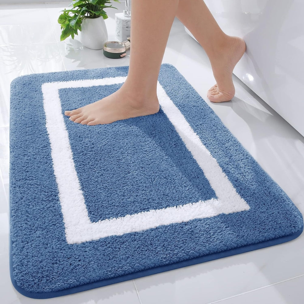 Plush Microfiber Bath Mat - Stylish Border Design - Anti-Slip Comfort - Image 1