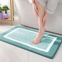Plush Microfiber Bath Mat - Stylish Border Design - Anti-Slip Comfort