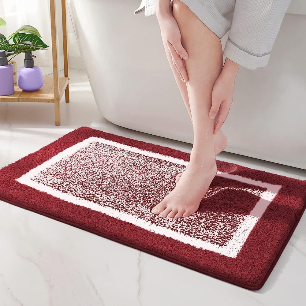 Plush Microfiber Bath Mat - Stylish Border Design - Anti-Slip Comfort - Image 8