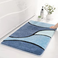 Plush Microfiber Bathroom Mat - Modern Wave Design - Absorbent Non-Slip Rug