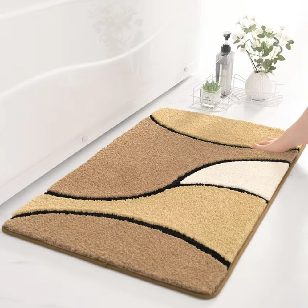 Plush Microfiber Bathroom Mat - Modern Wave Design - Absorbent Non-Slip Rug - Image 2