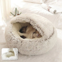 Plush Pet Bed - Cozy Cave - Hooded Nest for Cats and Small Dogs - Stylish Design