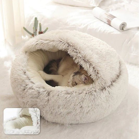 Plush Pet Bed - Cozy Cave - Hooded Nest for Cats and Small Dogs - Stylish Design - Image 1