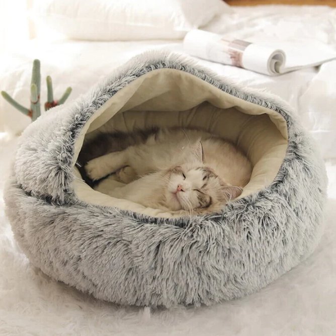 Plush Pet Bed - Cozy Cave - Hooded Nest for Cats and Small Dogs - Stylish Design - Image 2