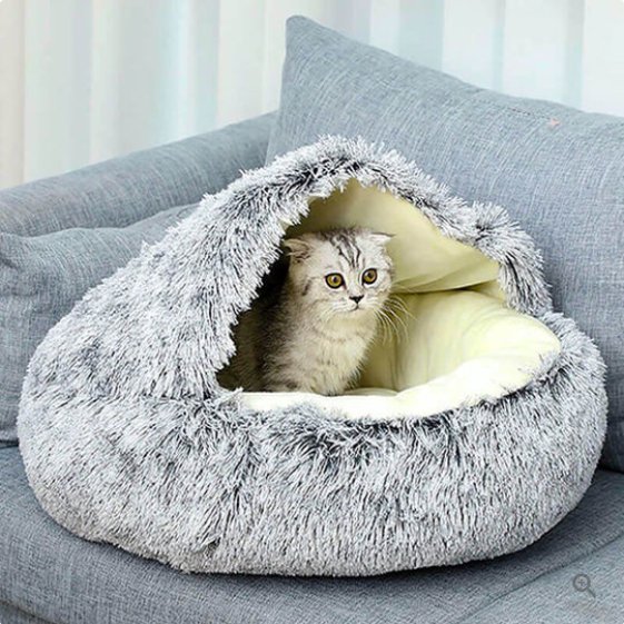 Plush Pet Bed - Cozy Cave - Hooded Nest for Cats and Small Dogs - Stylish Design - Image 4