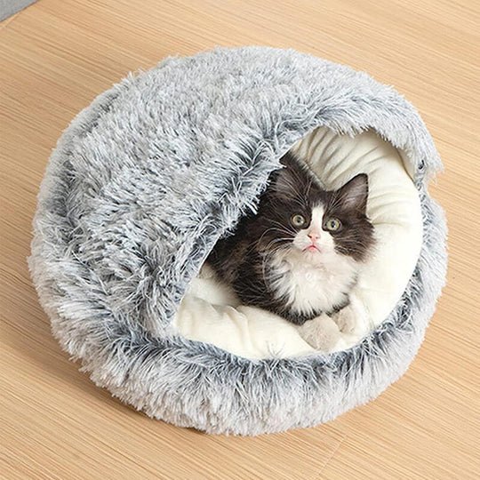 Plush Pet Bed - Cozy Cave - Hooded Nest for Cats and Small Dogs - Stylish Design - Image 5