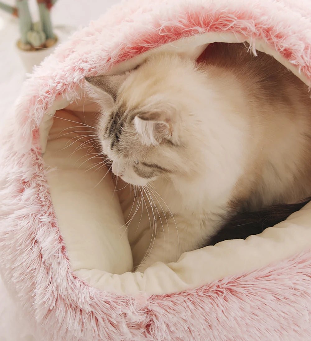 Plush Pet Bed - Cozy Cave - Hooded Nest for Cats and Small Dogs - Stylish Design - Image 6