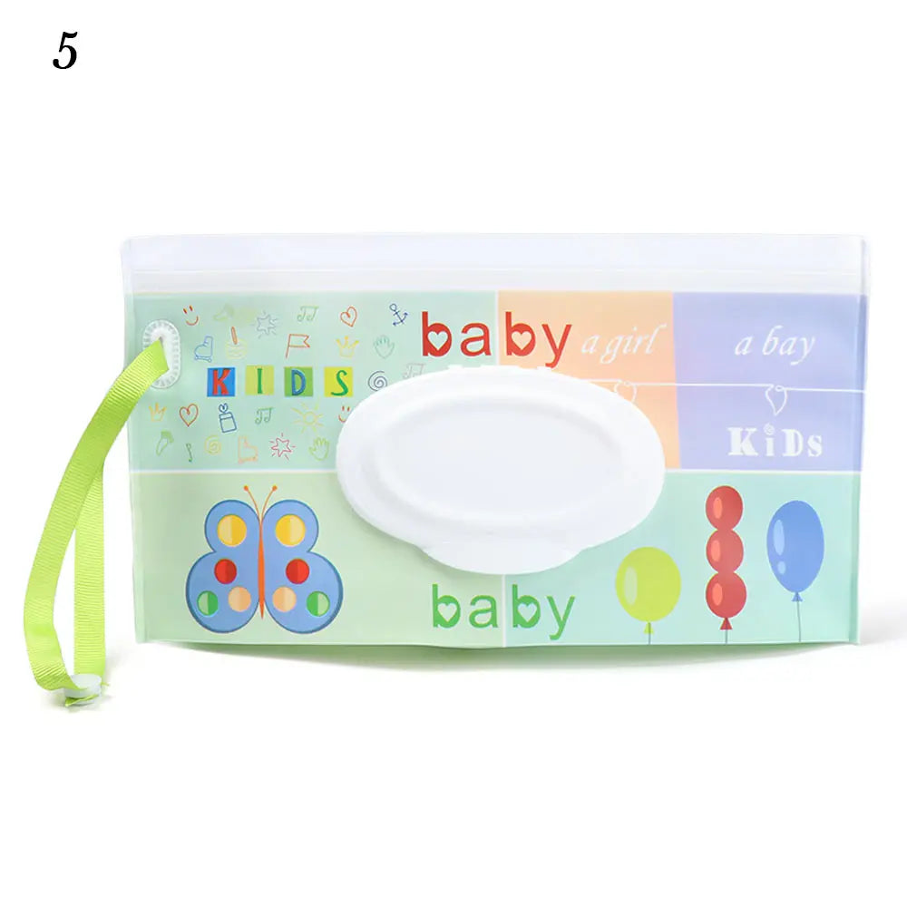 Portable Baby Wet Wipe Pouch with Flip Top and Snap Strap