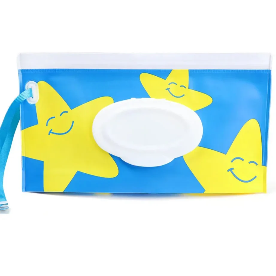 Portable Baby Wet Wipe Pouch with Flip Top and Snap Strap