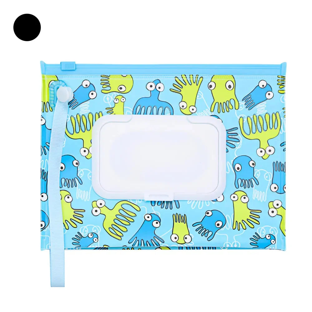 Portable Baby Wet Wipe Pouch with Flip Top and Snap Strap