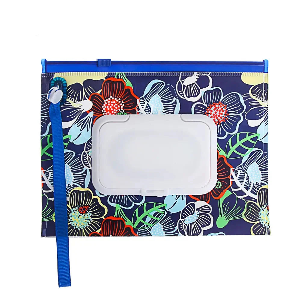 Portable Baby Wet Wipe Pouch with Flip Top and Snap Strap