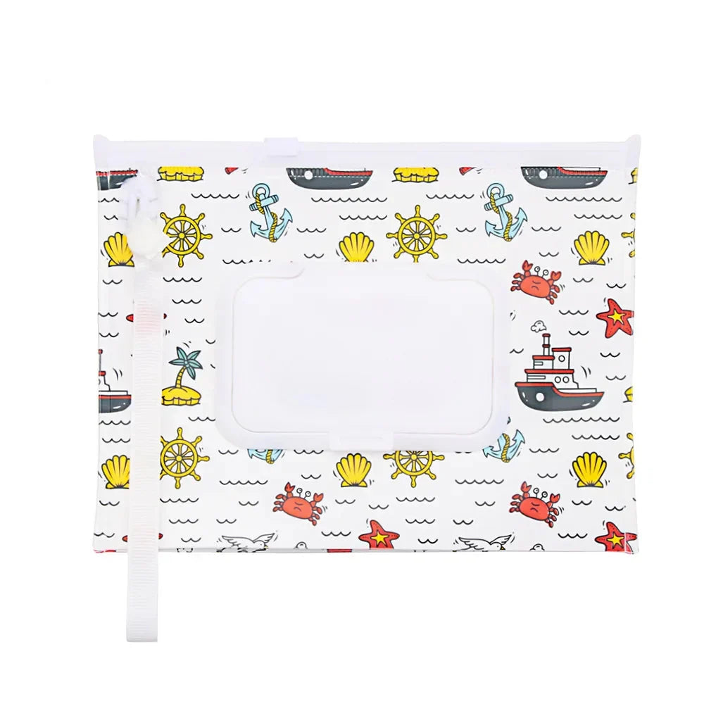 Portable Baby Wet Wipe Pouch with Flip Top and Snap Strap
