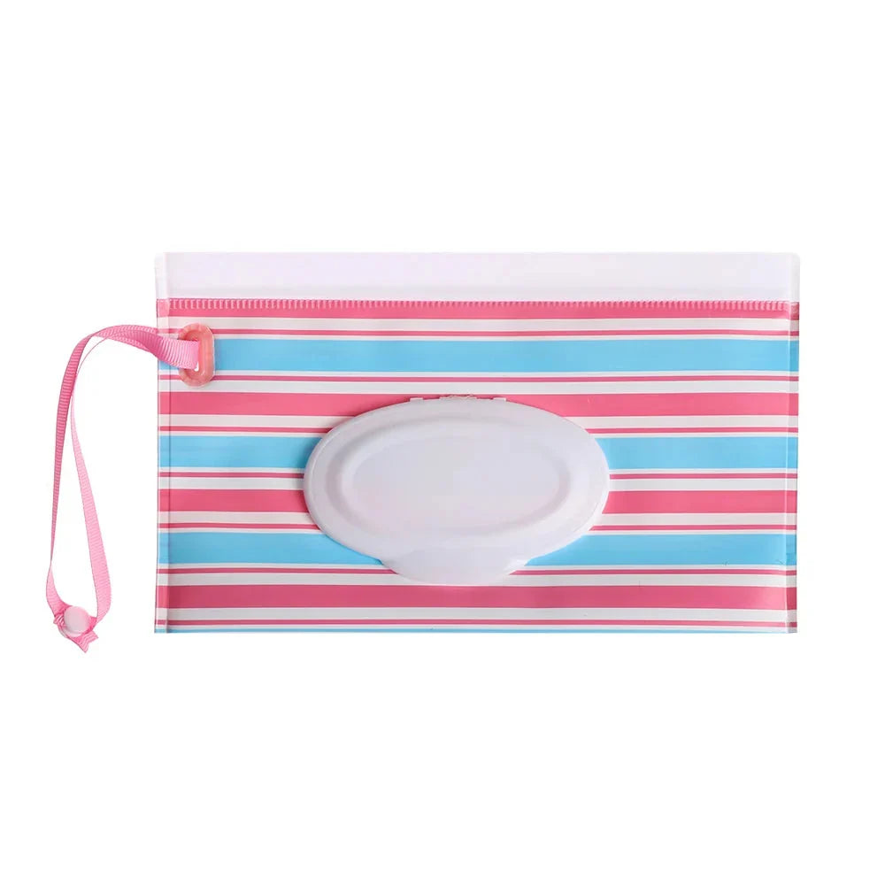Portable Baby Wet Wipe Pouch with Flip Top and Snap Strap