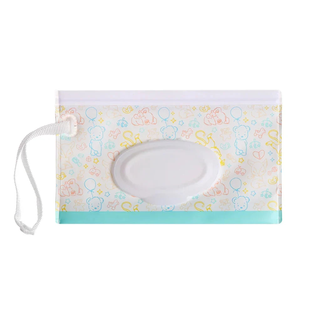 Portable Baby Wet Wipe Pouch with Flip Top and Snap Strap