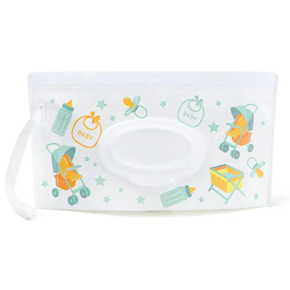 Portable Baby Wet Wipe Pouch with Flip Top and Snap Strap