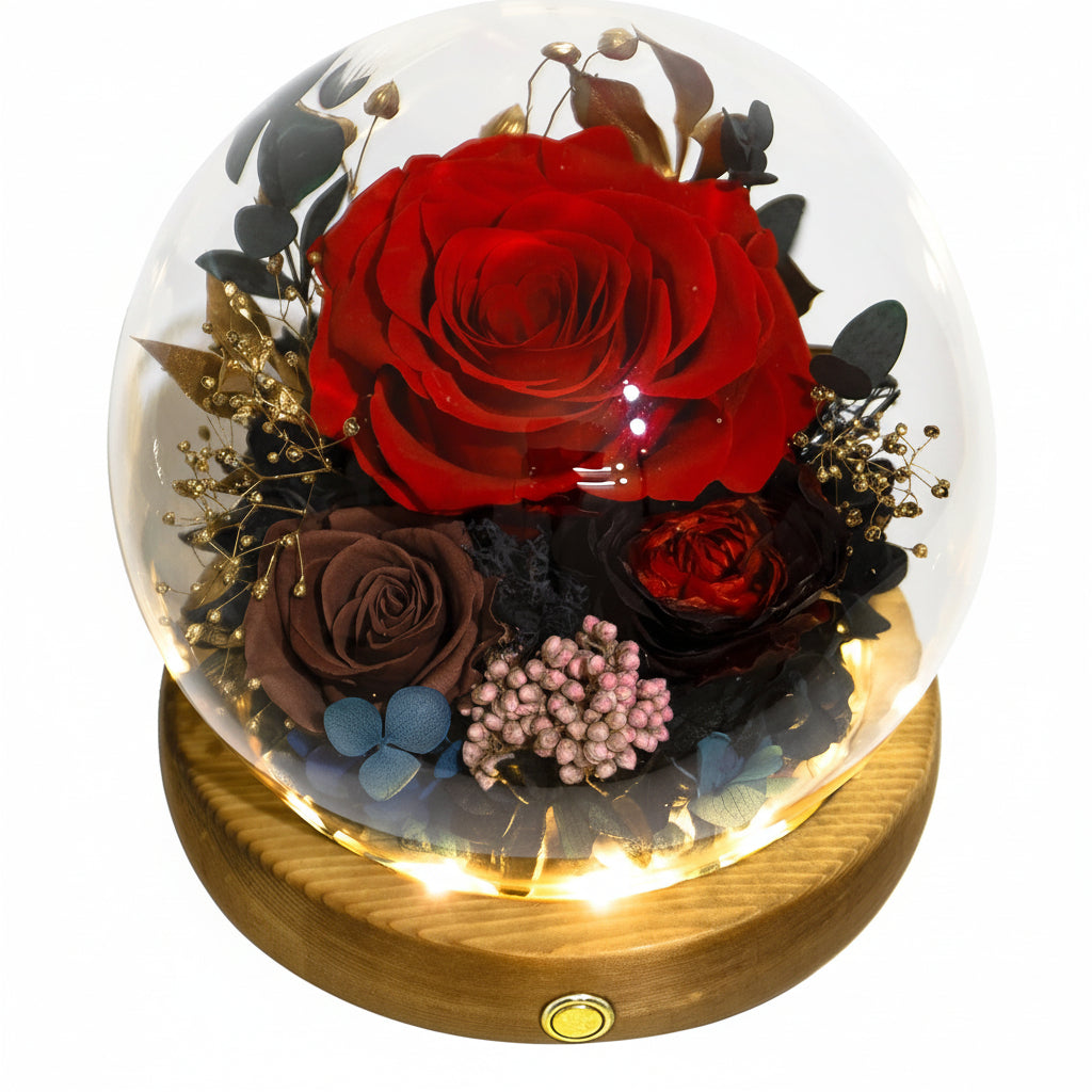 Preserved Rose Glass Dome with Integrated LED Lights