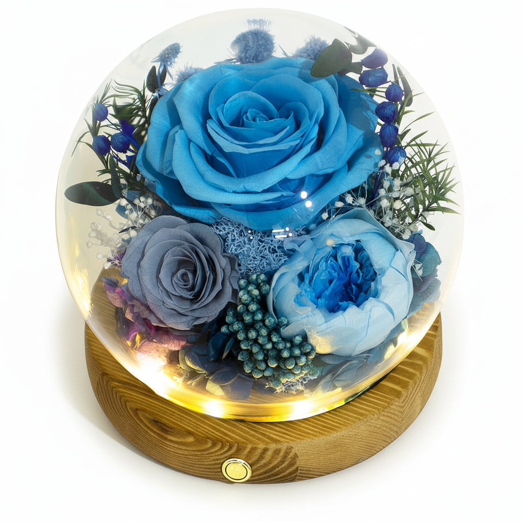 Preserved Rose Glass Dome with Integrated LED Lights