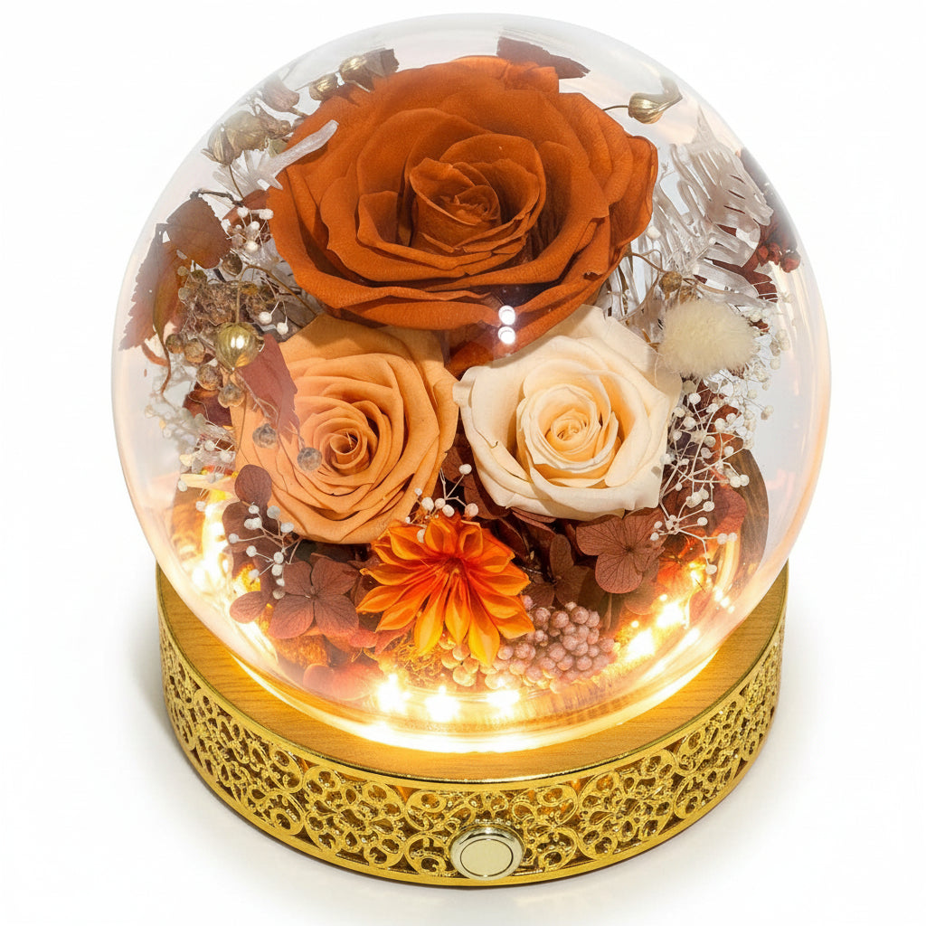 Preserved Rose Glass Dome with Integrated LED Lights