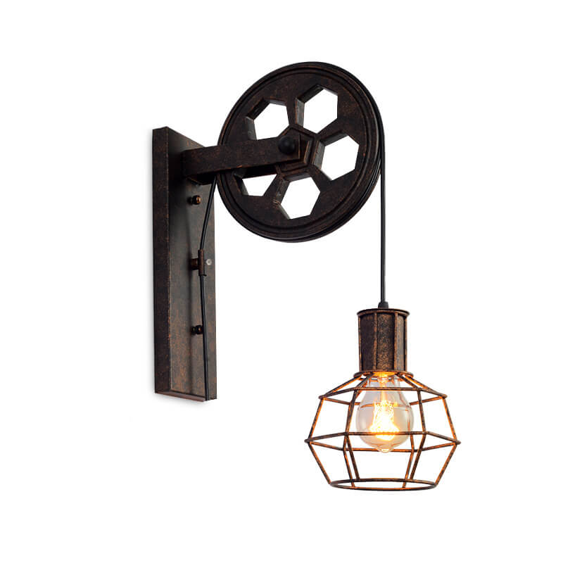 Pulley Wall Sconce - Vintage Iron Wall Light - Industrial Style Lighting - Image 1