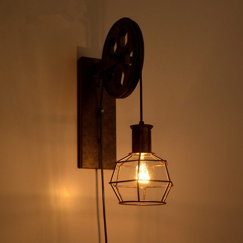 Pulley Wall Sconce - Vintage Iron Wall Light - Industrial Style Lighting - Image 3
