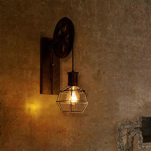 Pulley Wall Sconce - Vintage Iron Wall Light - Industrial Style Lighting - Image 4