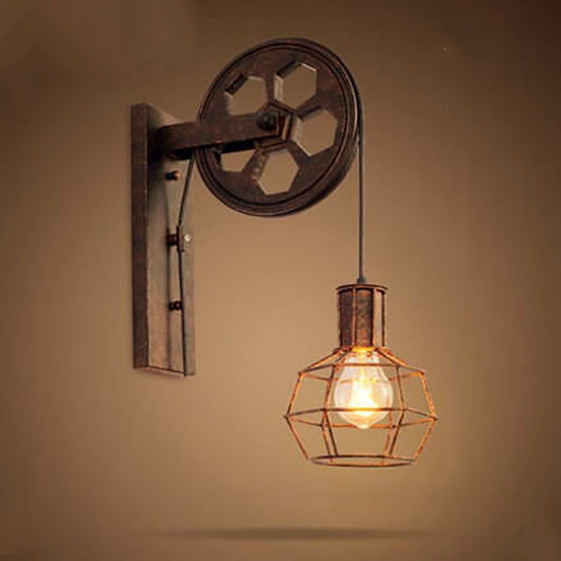 Pulley Wall Sconce - Vintage Iron Wall Light - Industrial Style Lighting - Image 6