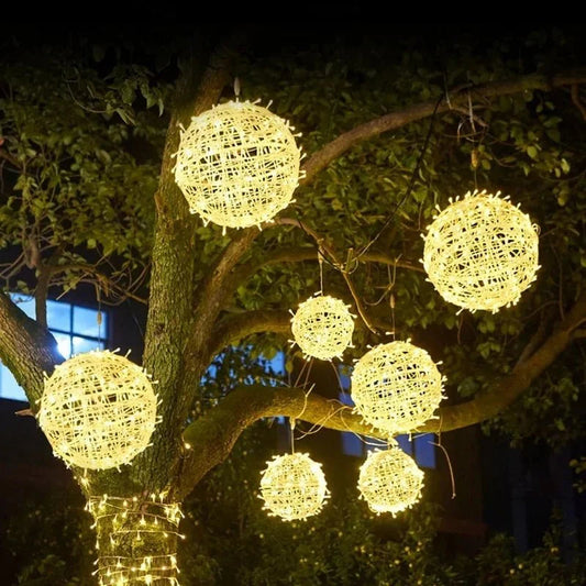 Rattan Ball Outdoor String Lights - Garden Lighting - Decorative Spheres - Image 1