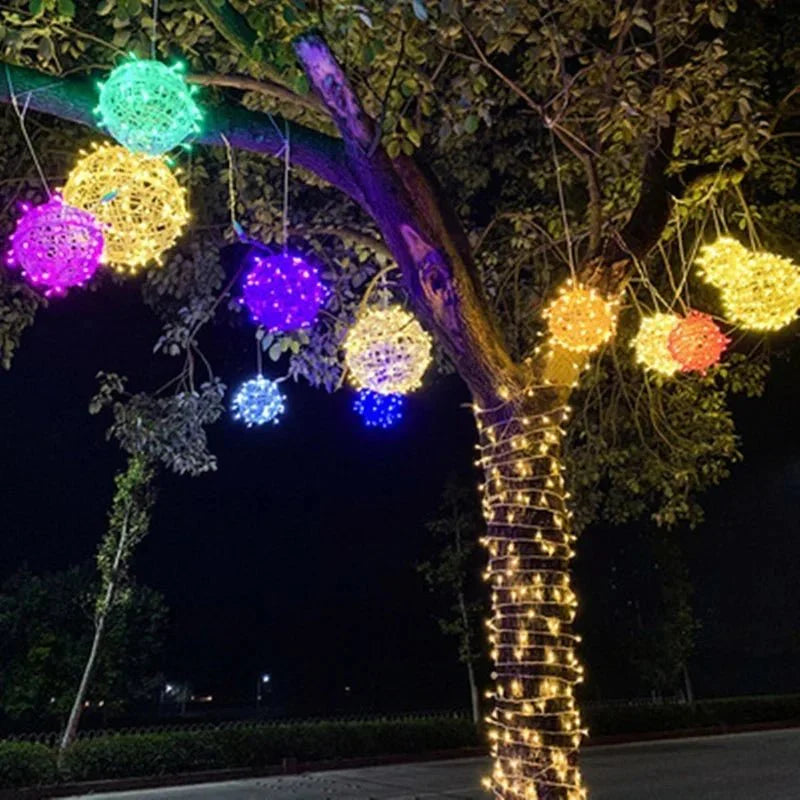 Rattan Ball Outdoor String Lights - Garden Lighting - Decorative Spheres - Image 2