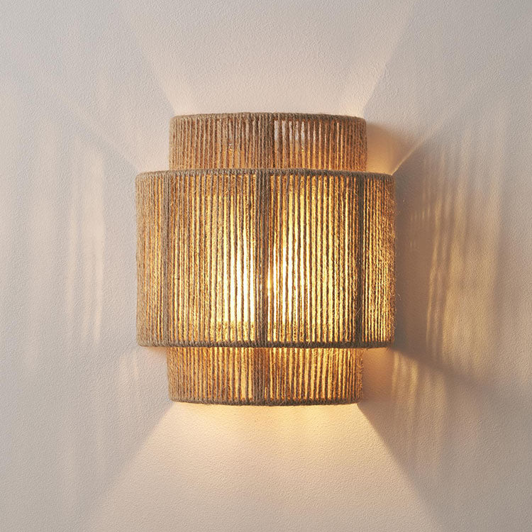 Rattan Rope Wall Sconce - Tiered Cylinder Shade - Coastal Modern Lighting - Image 2
