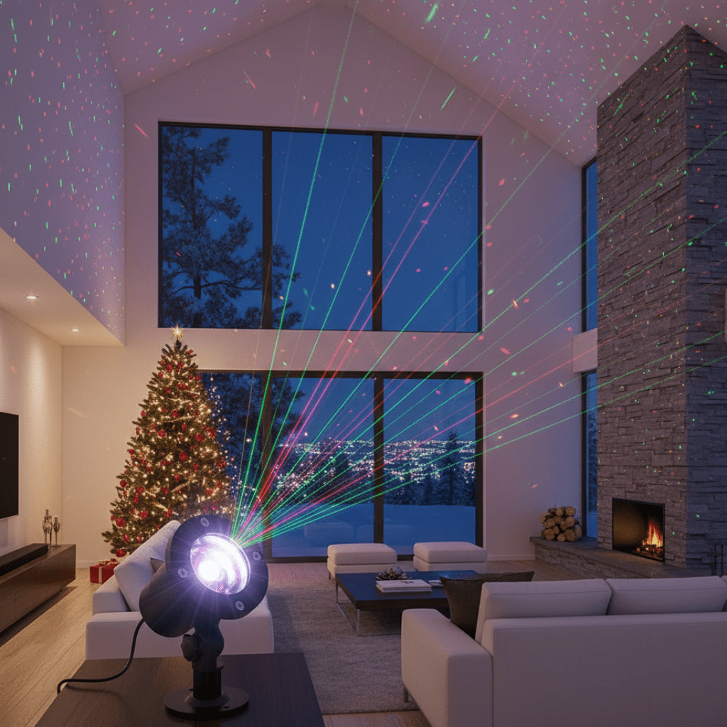 Red and Green Garden Projector with Rotating Light Patterns