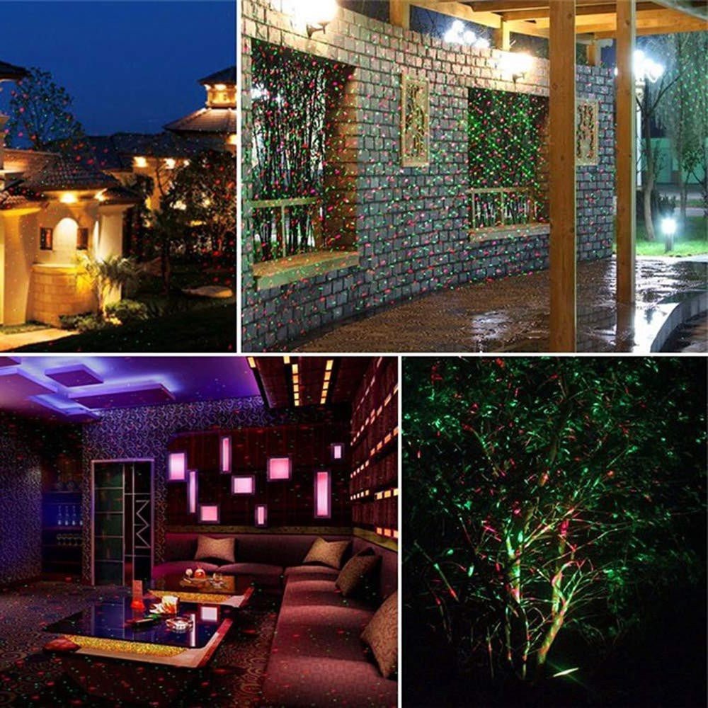 Red and Green Garden Projector with Rotating Light Patterns