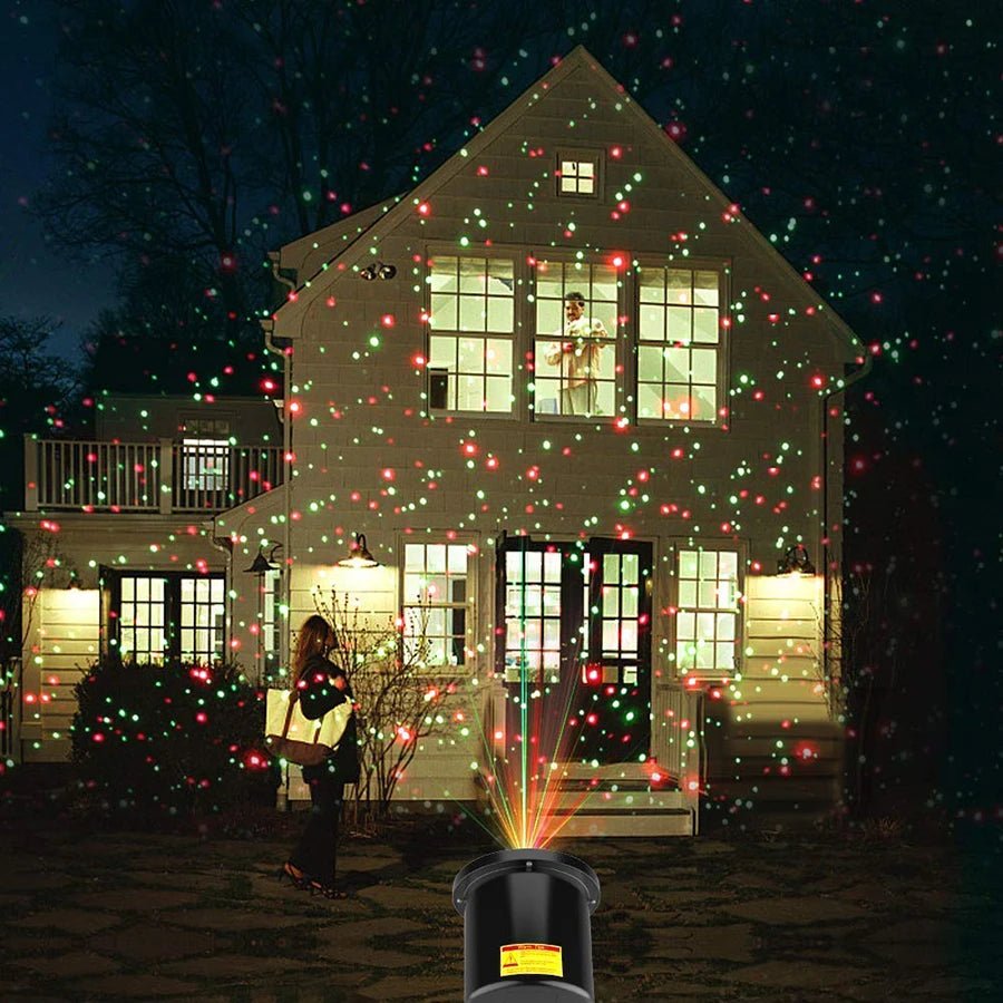 Red and Green Garden Projector with Rotating Light Patterns