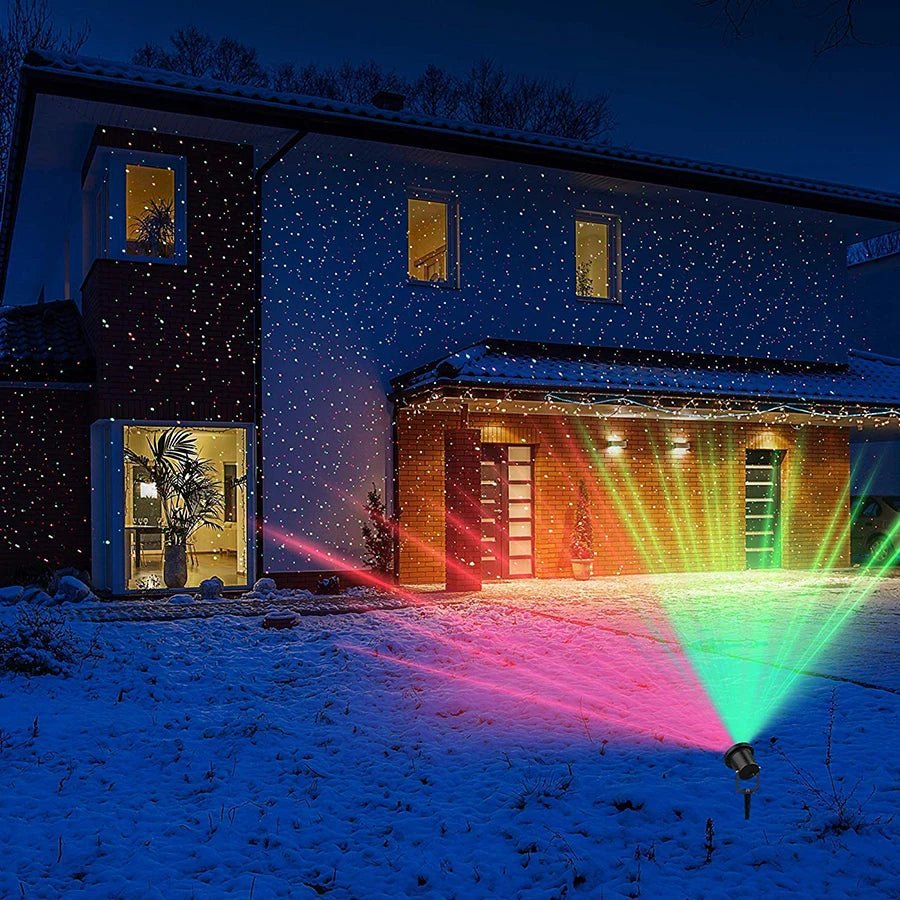 Red and Green Garden Projector with Rotating Light Patterns