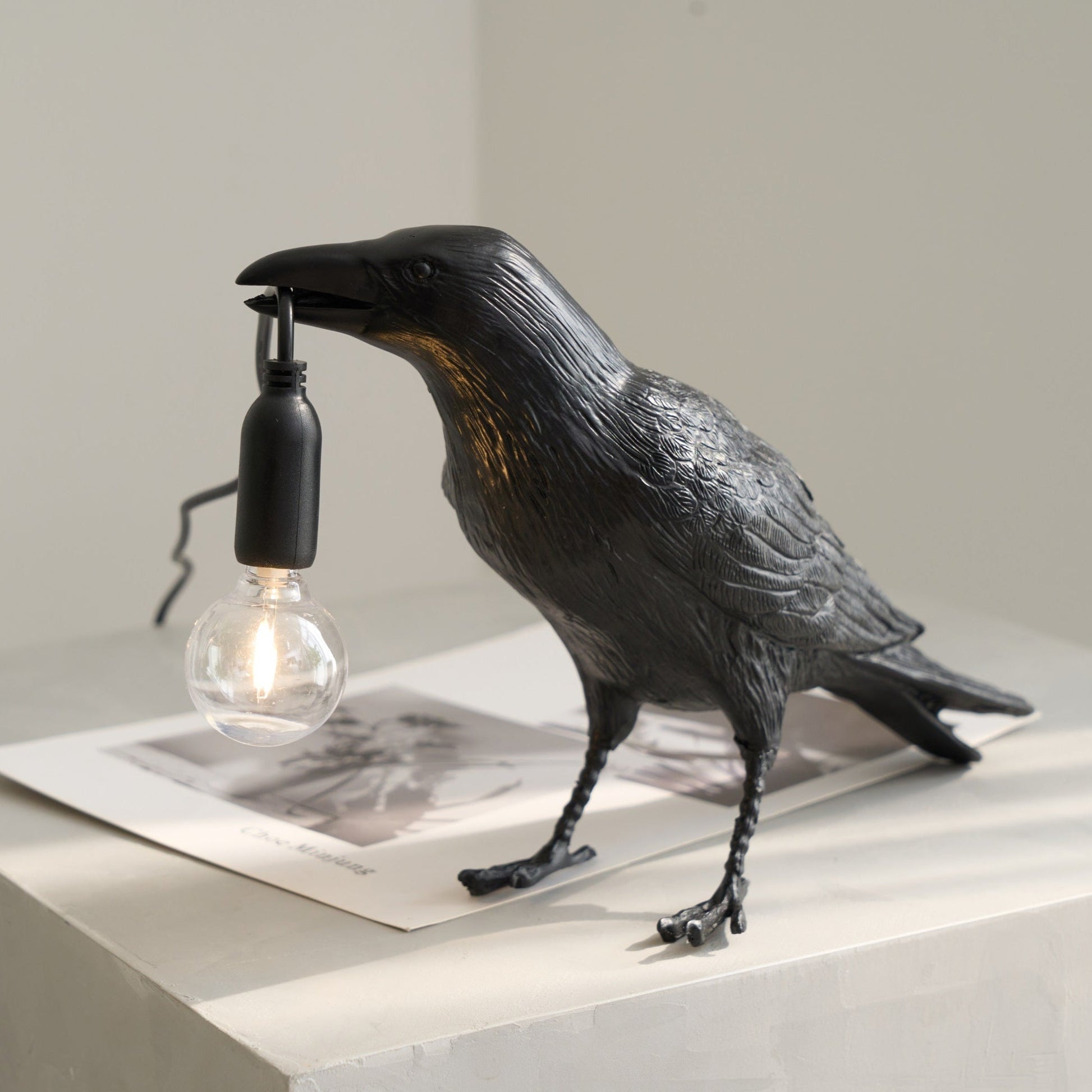 Resin Raven Table Lamp - Novelty Bird Lamp - Plug-In LED - Stylish Home Decor - Image 2