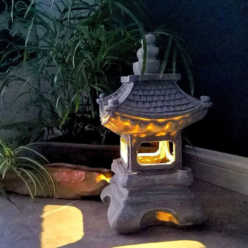 Resin Zen Pagoda Lantern - Solar LED Garden Light - Outdoor Decor - Image 2