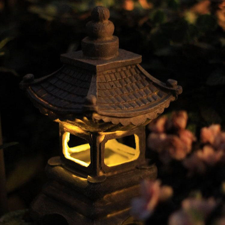 Resin Zen Pagoda Lantern - Solar LED Garden Light - Outdoor Decor - Image 3